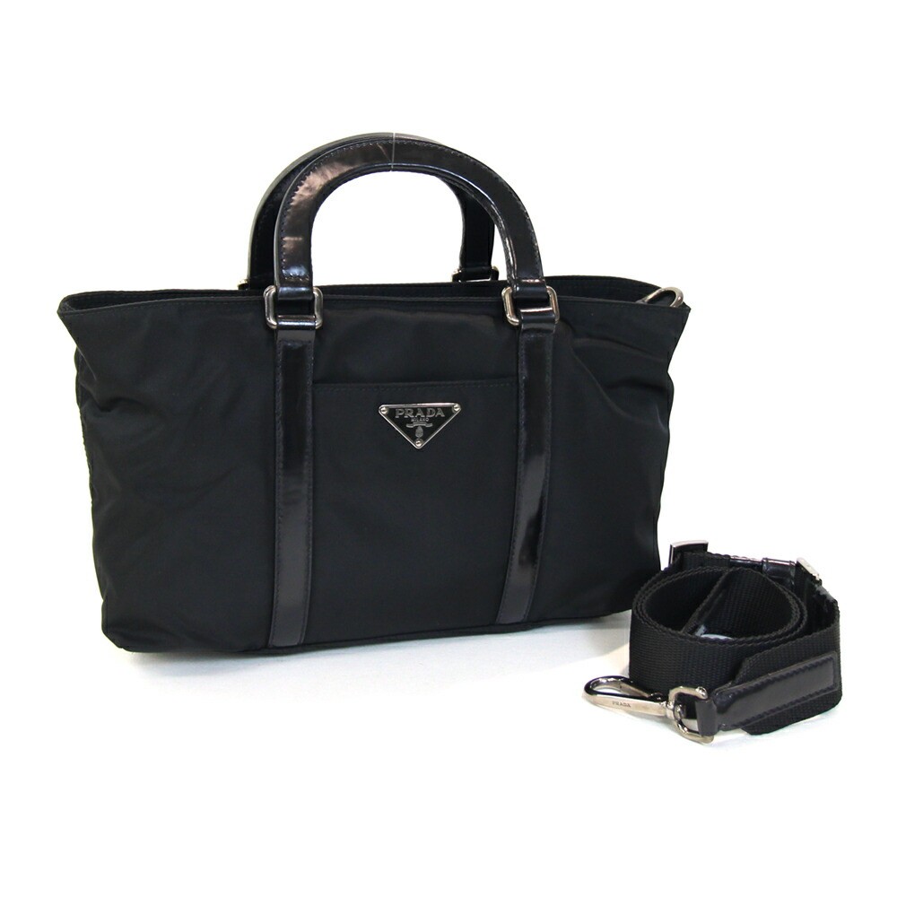 Prada Black Nylon Leather 2Way Shoulder Crossbody Bag Bn1052 with Logo