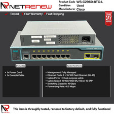 WS-C2960-8TC-L  Cisco 10/100 Ethernet Switch 8 Port