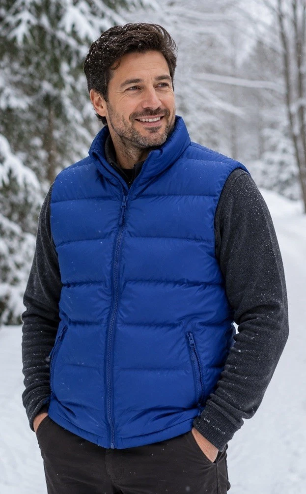 Lands' End Men's Down Quilted Puffer Vest L 42-44 Blue Full-Zip Preppy Outdoor