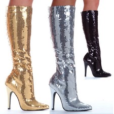 Ellie Sequined Stiletto High Heel Knee Boots 511 Tin