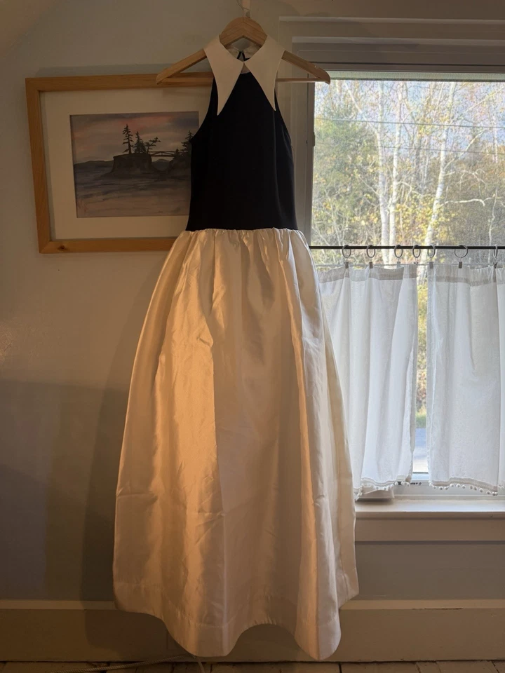 Maxi Vestido Anthropologie Sin Mangas Cuello Talla Pequeña Negro Y Marfil Nuevo Foto 4 de 4