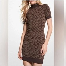 Michael Kors Brown MK Monogram Fitted Women's Dress Size M