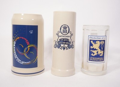 Ensemble of 3 jugs Munich Oktoberfest 2009 + 2016 and 200 years from 2010 Hofbräu