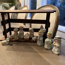 12 Piece Children's Nativity Scene Porcelain Figures music box in the barn