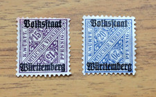 German States 1919 W�rttemberg Volksstaat Official  MH Stamps  15pf & 20pf .