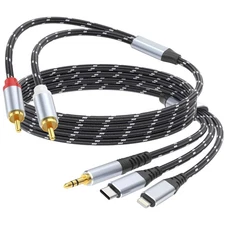 DCNETWORK 3.5mm to RCA Cable, Lightning to RCA Male to Aux Audio Adapter HiFi...