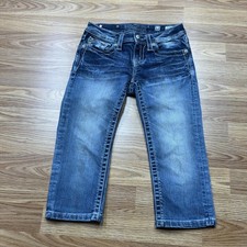 Miss Me Jeans Girls 12 Blue Cuffed Capri JK5966P Embroidered Rhinestone Pockets