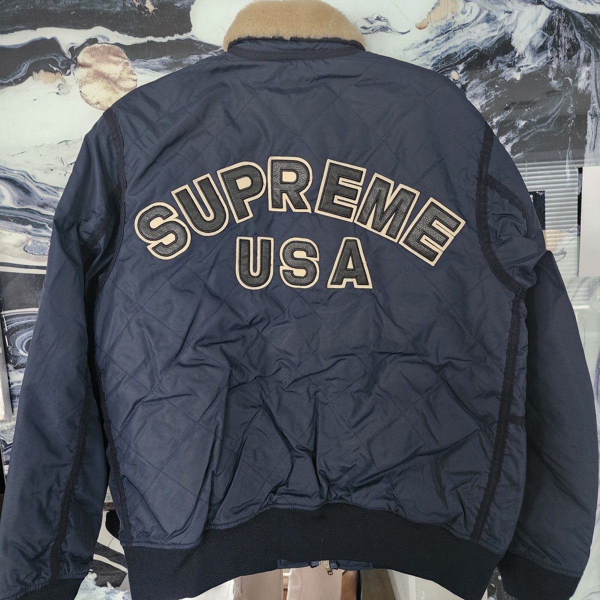Supreme FW 2016 Quilted Nylon Tanker USA Fur Collar Bomber Supreme FW 2016 Quilted Nylon Tanker USA Fur Collar Bomber