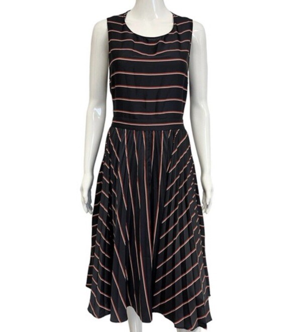 alc navy pleated dress ALC Pin Striped Pleated Dress Navy Blue Red White Sz 8 $575