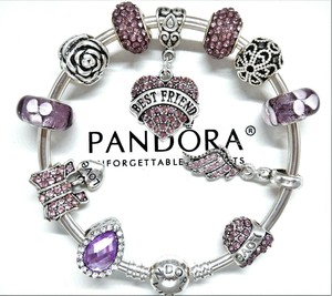 Pandora Bracelet Silver Bangle Purple Pink Best Friend Angel Pandora Bracelet Silver Bangle Purple