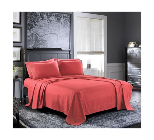 Pure Bedding Microfiber Bed Sheet Set with Pillowcase in Coral