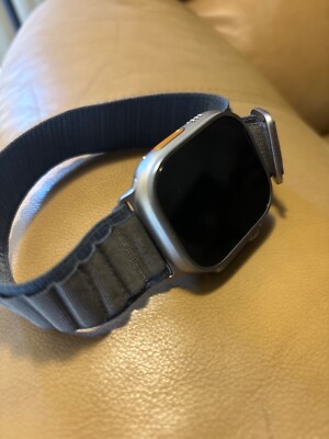 apple watch ultra 2 49mm with band navy alpine loop with titanium finish