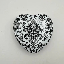 Brighton Empty Heart Shaped Jewelry Tin Box Black White Metal Gift Storage