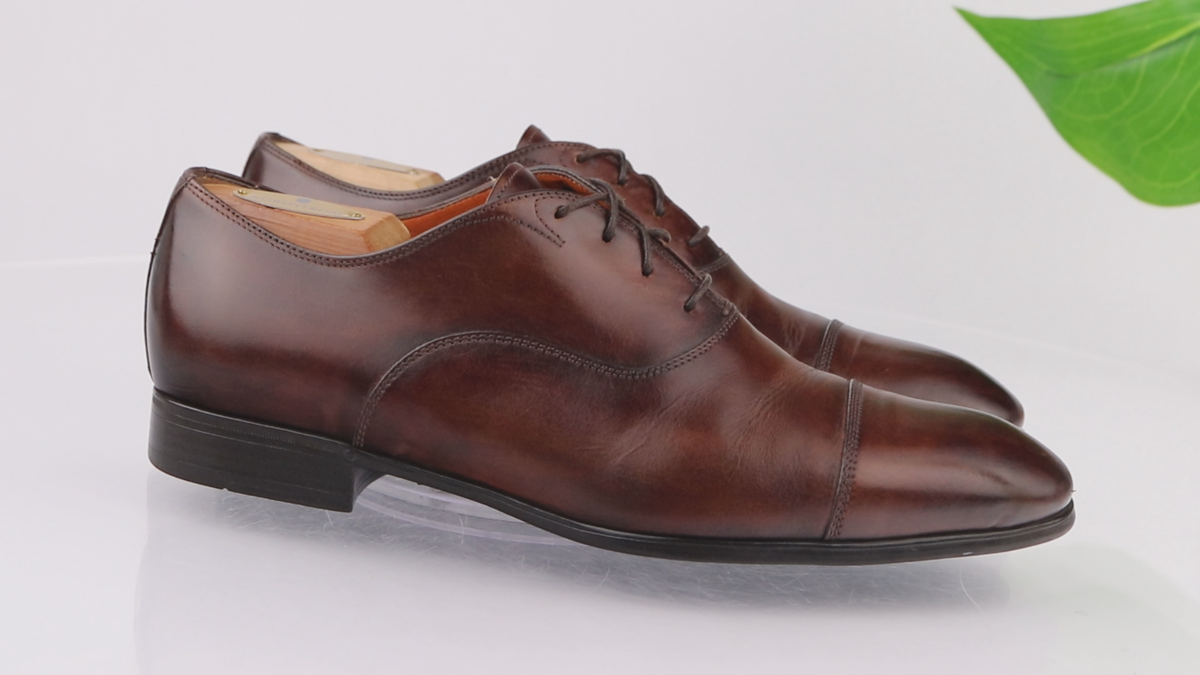 SANTONI Mens \'Salem\' Brown Burnished Leather Cap Toe Oxfords Sz 11 D Italy $730 Santoni Mens Salem Oxford Size 7.5 M Brown Calf Leather Cap  main image 4
