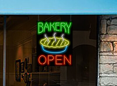 Bakery Open With Pie Neon Sign | Jantec | 24'' x 30'' | Quiche Bread Pastry