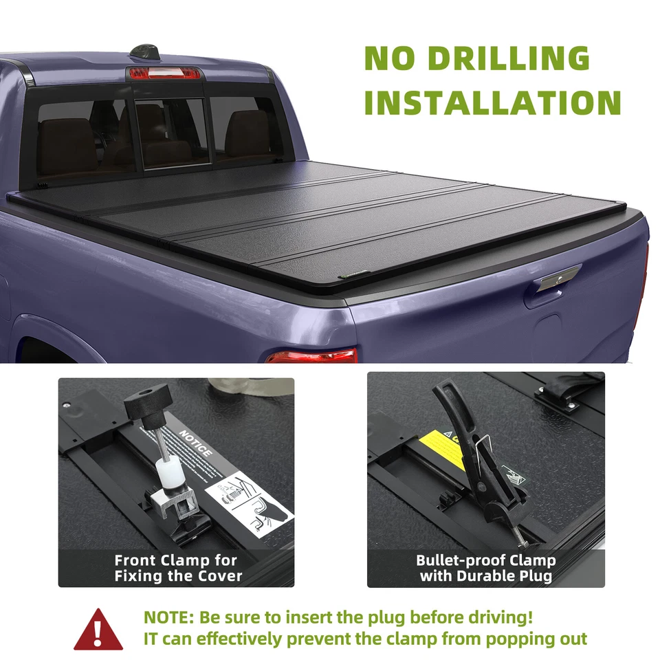 6.4FT Hard Quad-fold Tonneau Cover For 2003-2025 Dodge Ram 1500 2500 3500 On Top — 第 4/4 张图片