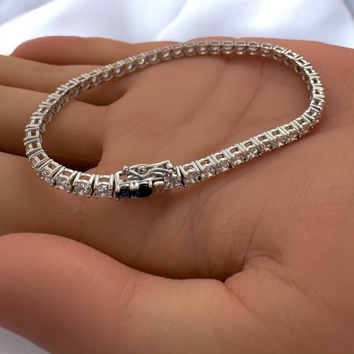 Impresionante brazalete de tenis de oro blanco de 14K con diamantes naturales y zafiros de 7" ~7,27 cttw - Imagen 6 de 8
