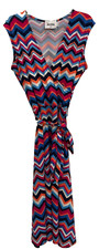 Leota Colorful Faux Wrap Dress Size Small Multicolored Chevrons Sleeveless F14