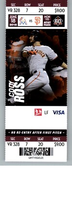 Miami Marlins vs San Francisco Giants 6/18/2018 Full Ticket - Cody Ross
