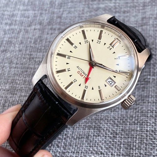 NH34 GMT 39mm Automatic Watch Men Cream Dial 20ATM Waterproof Diver Sapphire New - Picture 4 of 6