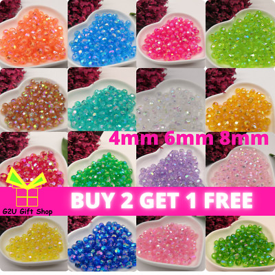 Kristall Acryl Perlen Top Qualität 4mm-8mm Regenbogen AB Edelsteine Zum Selbermachen Schmuck Kinder UK