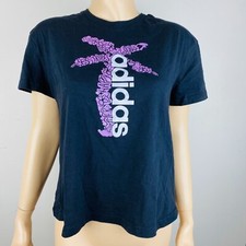 Adidas Black Short Sleeve T-Shirt Summer Happy Stripes Love Women's Large L