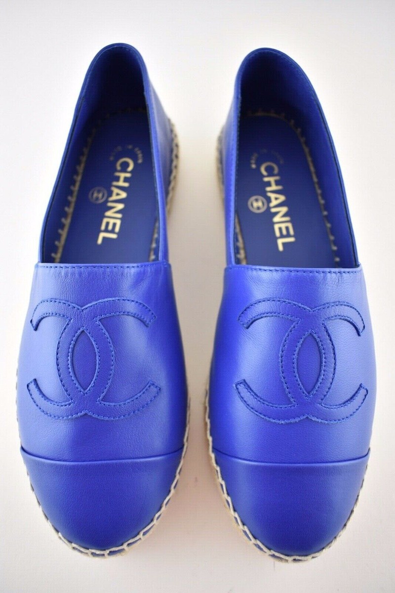 Chanel 19C Blue Lambskin Leather CC Logo Double Sole Espadrille