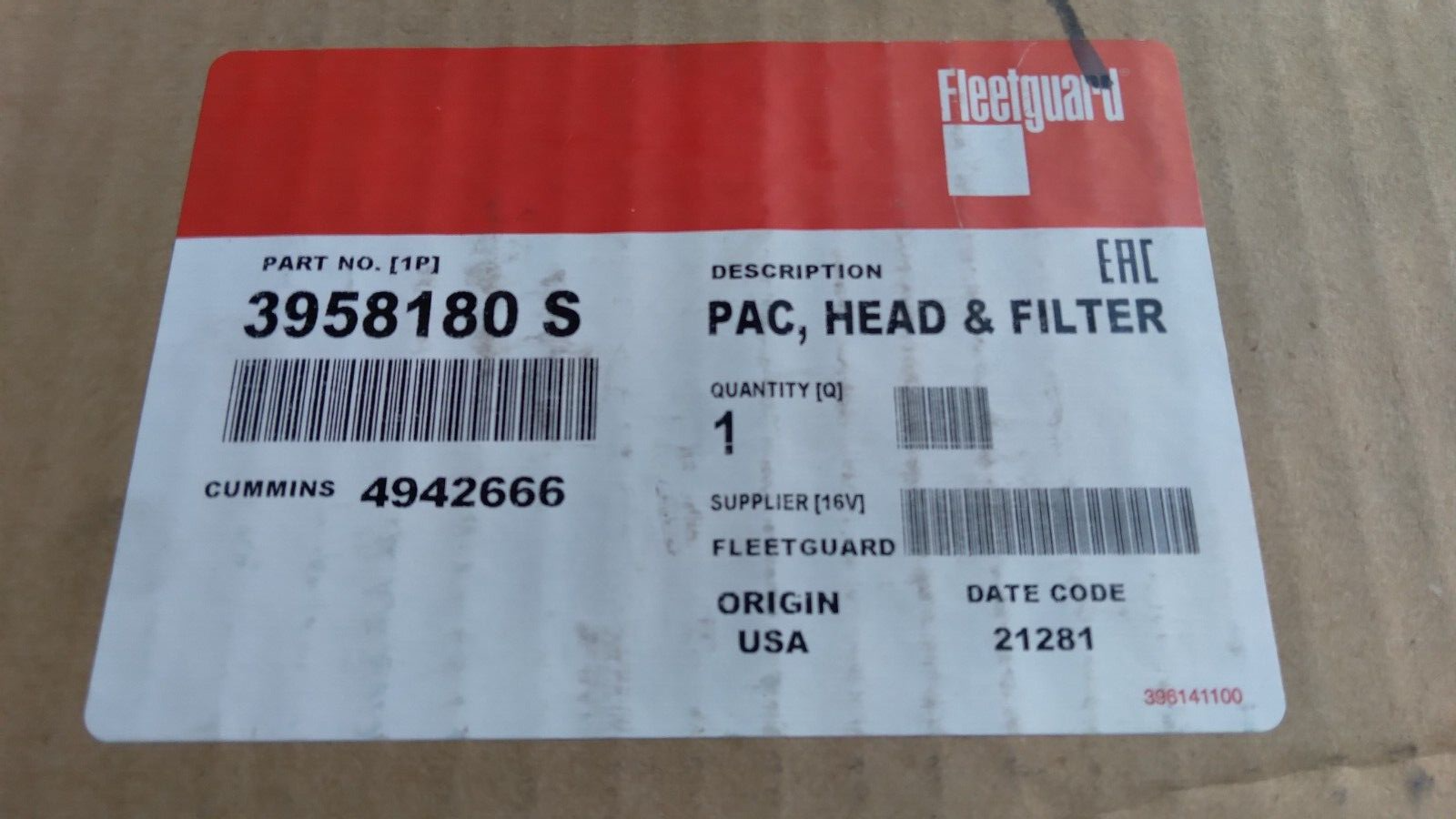 Fleetguard 3958180 S PAC, Head & Filter Cummins 4942666 USA | eBay