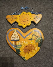 WELCOME FRIENDS Colorful Hanging Wooden Heart Shaped Sunflower Wall Sign, 10"w
