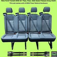 Ford Transit 2015-24 New OEM Gray Cloth 62" Pass. Pass. Side Seats w/Floor Rails