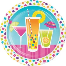 Cocktail Fun 8 Ct Paper Dessert 7" Plates Summer Pool Party
