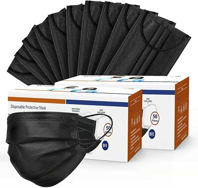 50/100 PCS 3 Layers Black Face Mask Mouth & Nose Protector Disposable Masks