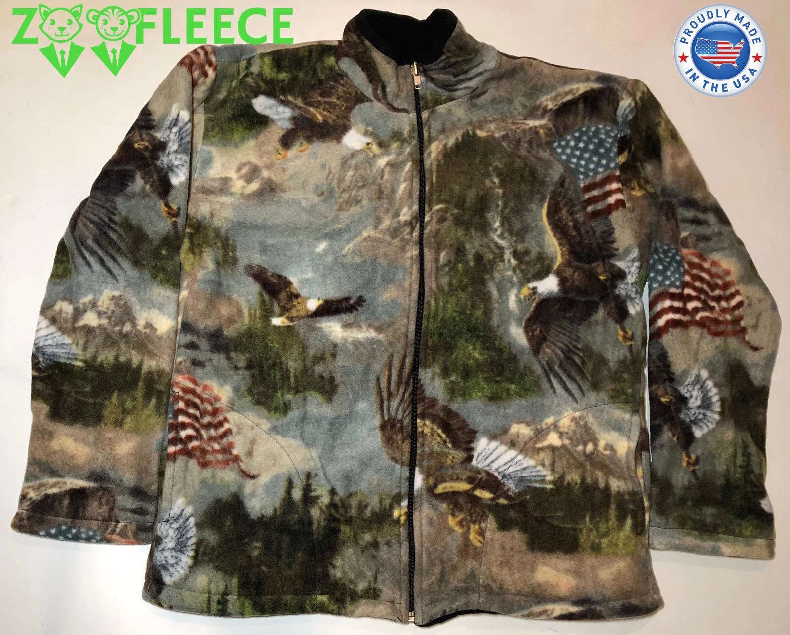 ZooFleece American Flag Patriot Eagle Animal Sweater Fleece Jacket Small S