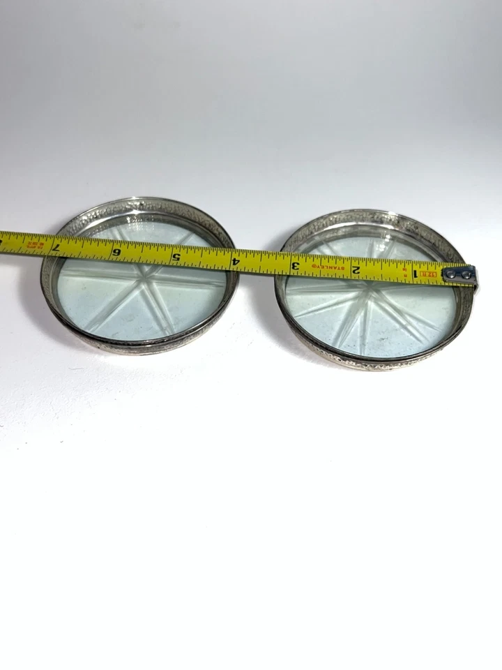 Juego de 2 posavasos vintage Frank M Whiting Crystal Starburst borde de plata de ley Foto 3 de 4