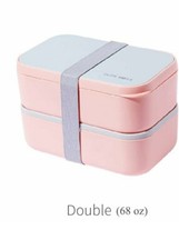 Premium Bento Lunch Box Large 68 Oz Capacity Reusable UtensilsPink Gray.