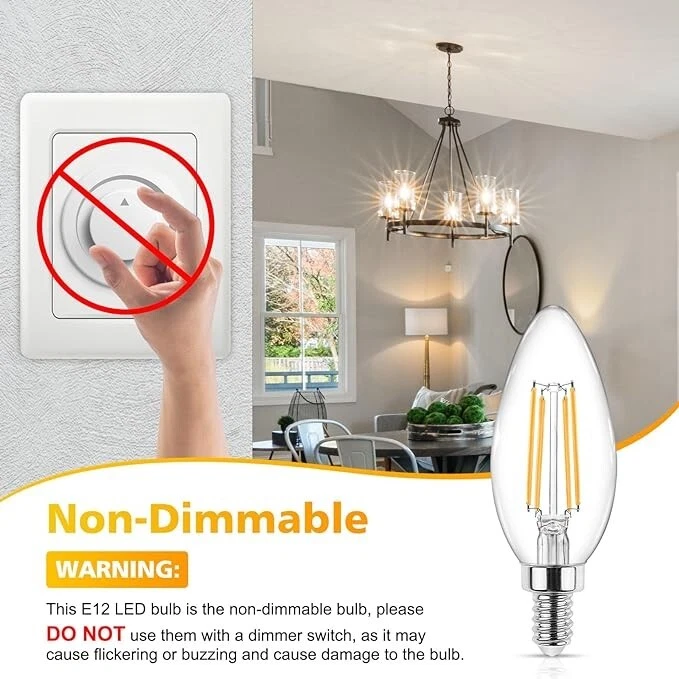 E12 Candelabra LED Light Bulbs 60 Watt Equivalent 550 Lumen Warm White 2700K ... - Image 4 of 4