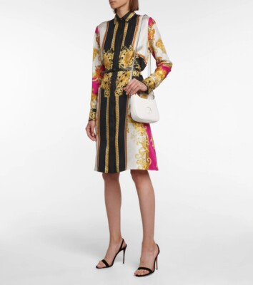 versace silk shirt dress Versace Printed Silk Twill Midi Shirt Dress, Female, White+beige, 40