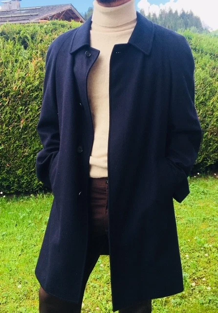 Cappotto LORO PIANA 100 LANA su misura NAVY NERO TAGLIA LARGE 44