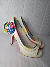 Betsey Johnson Womens 7 M Open Peep Toe High Heels Shoes Ivory Multicolor Floral