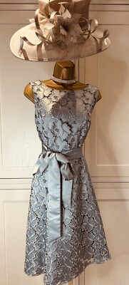 Phase Eight UK 14 hellblau Blumen Satin Fit & Flare ärmellos Anlass Kleid