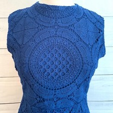 New Womens Blue Lace Crochet Bodycon High Collar Dress Size XL
