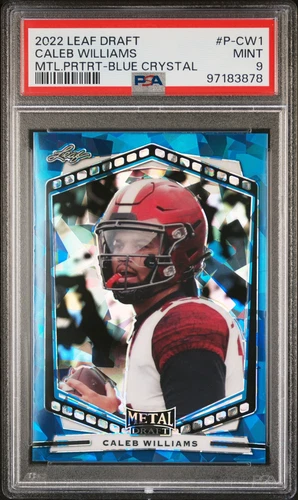 2022 Leaf Draft Metal Portrait #P-CW1 Caleb Williams Blue Crystal (PSA 9)