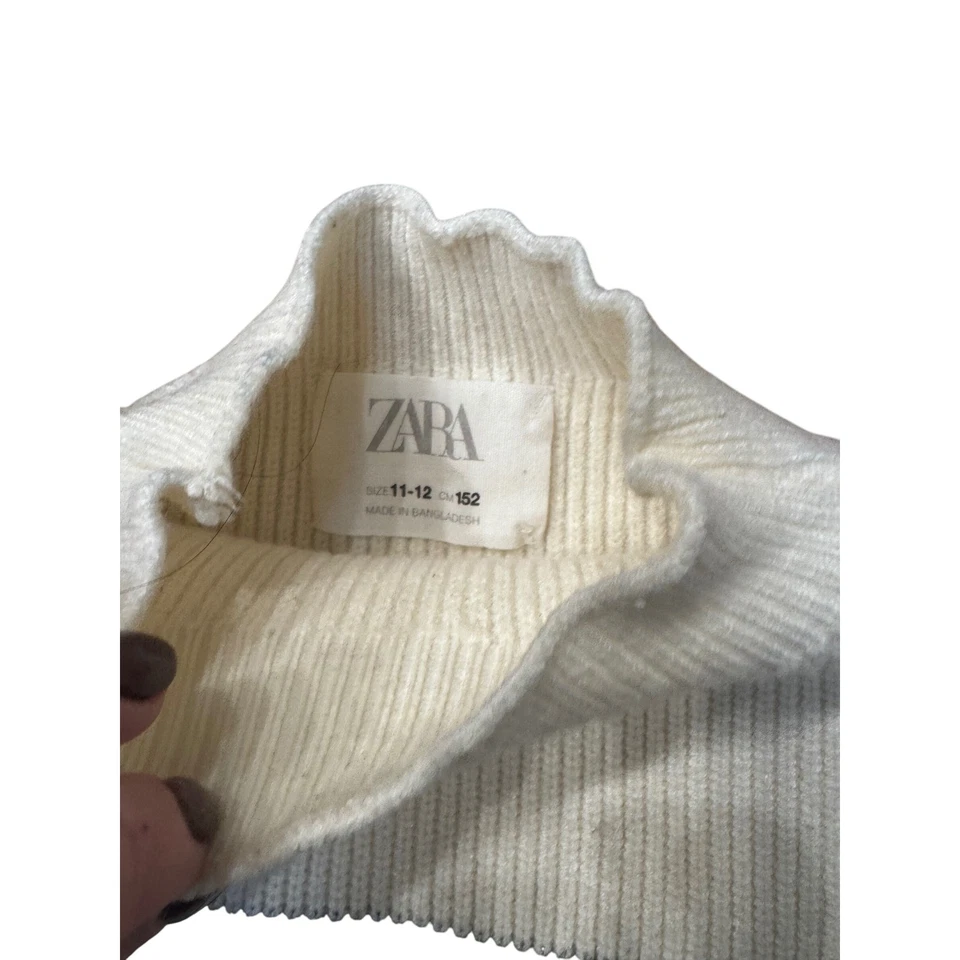 Suéter Zara Niños Niñas Crema Negro Rayas Cuello Simulado Manga Globo Talla 11-12 Foto 3 de 4