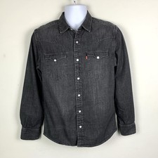 Levi s Men Size S Denim Shirt Pearl Snap Black Western Slim 100 Cotton Rodeo