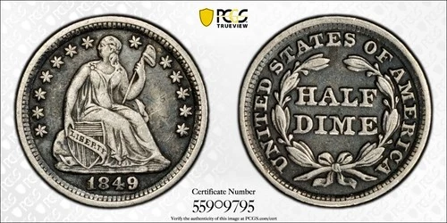 5c 1849/6 Seated Liberty Half Dime PCGS VF30 *  AvenueCoin