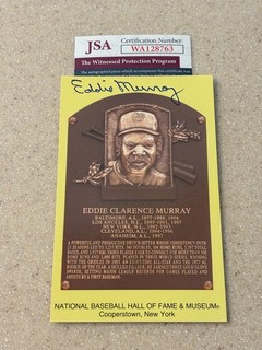 Eddie Murray signed HOF plaque postcard JSA
