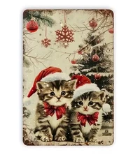 Retro Christmas Kittens Metal Sign 12x8 Holiday Wall Art Home Cafe Pet Shop Deco