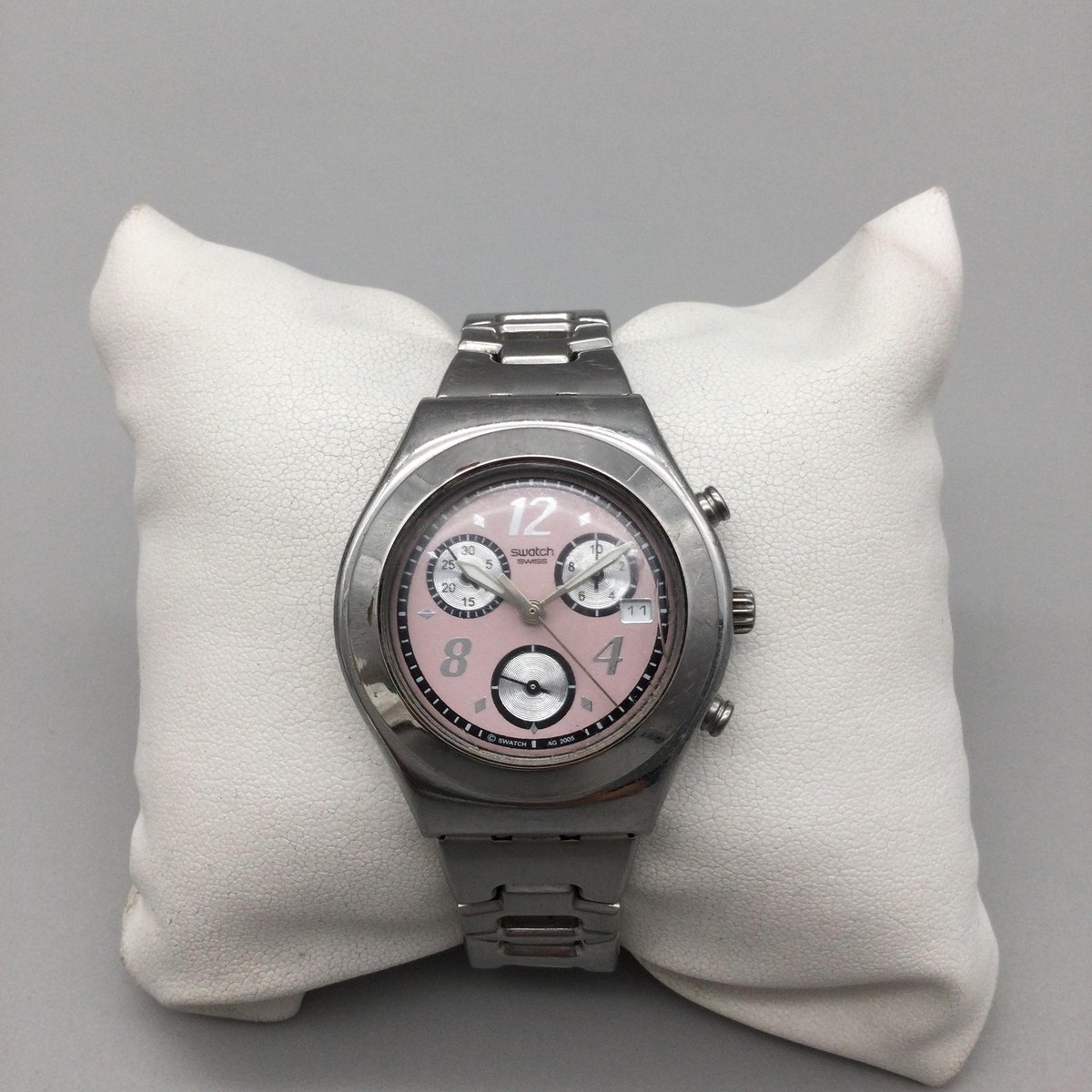 Vtg Swatch Ciclamino Rosa Irony Womens Watch 35mm Pink Chronograph New Battery Pink Swatch Chronograph Damen 2002 CICLAMINO ROSA YMS401  main image 2