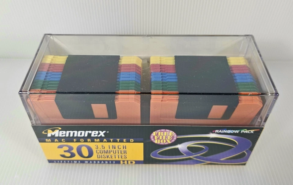 Discos Memorex HD Arco Iris Discos Discos 3.5" Formateado MAC Paquete de 30 Estuche Nuevo Sellado Foto 2 de 4