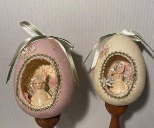 Diorama Easter Egg Handmade Bunny Rabbit 3D Figurine Ribbon Lace Sugared